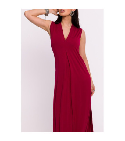 B284 Sukienka wiskozowa maxi z zakładką - bordowa