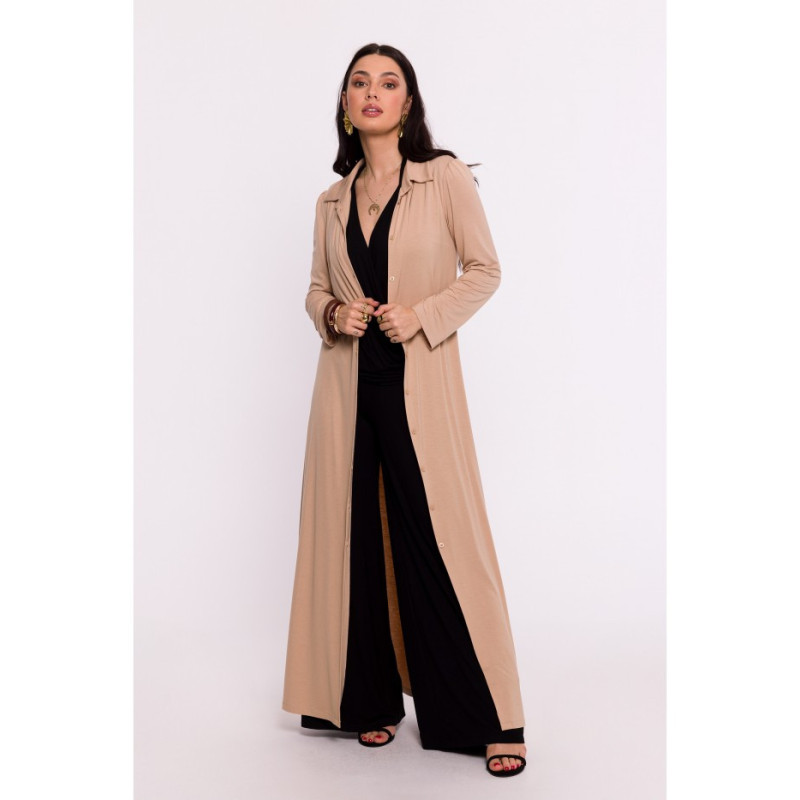 B285 Sukienka wiskozowa zapinana na guziki - cappuccino