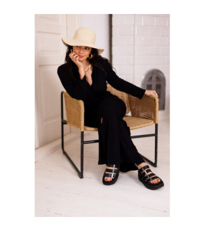 B285 Sukienka wiskozowa zapinana na guziki - czarna