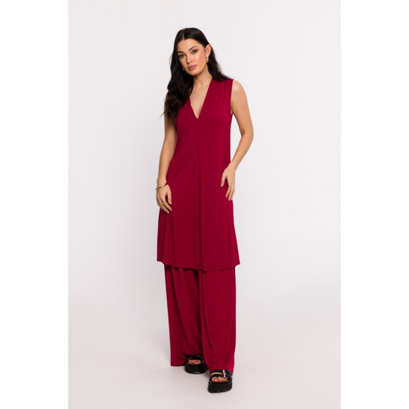 B286 Sukienka wiskozowa z zakładką krótka - bordowa