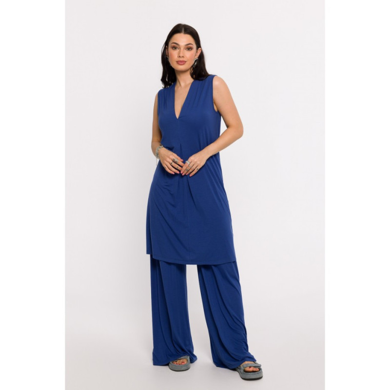 B286 Sukienka wiskozowa z zakładką krótka - niebieska