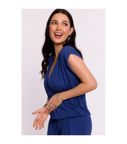 B288 Bluzka wiskozowa na zakładkę - niebieska