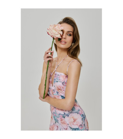 K193 Sukienka maxi z nadrukiem i wiązaniem w dekolcie - model 1