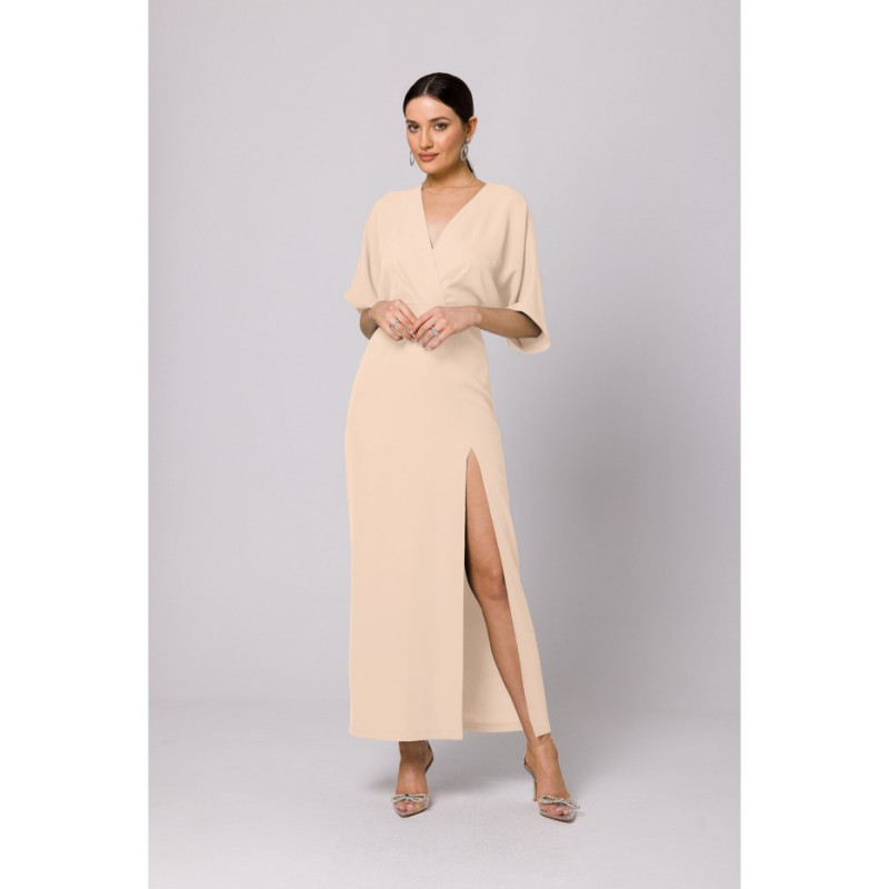 K163 Sukienka maxi - śmietankowa