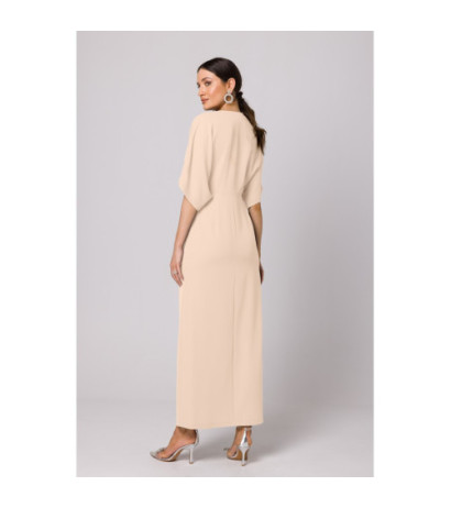 K163 Sukienka maxi - śmietankowa