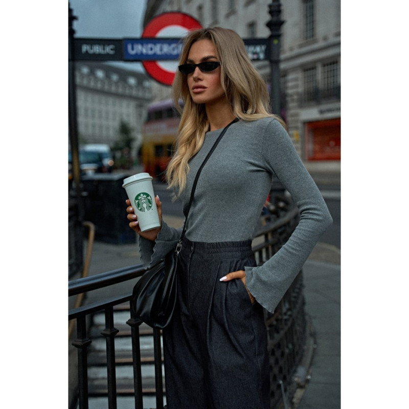 M806 Bluzka z długimi poszerzonymi rękawami - szary malanż