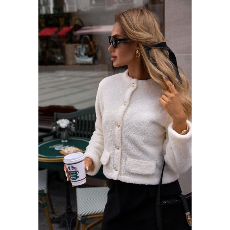 M807 Blezer z dzianiny typu miś - ecru