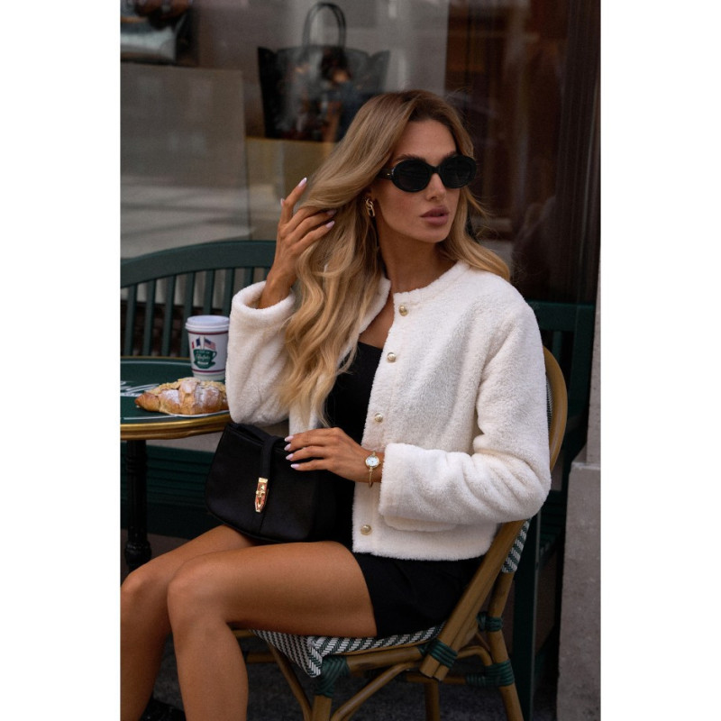 M807 Blezer z dzianiny typu miś - ecru