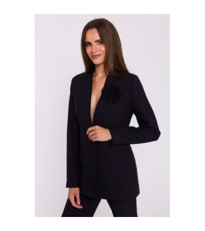 S370 Marynarka z kwiatkiem - czarna