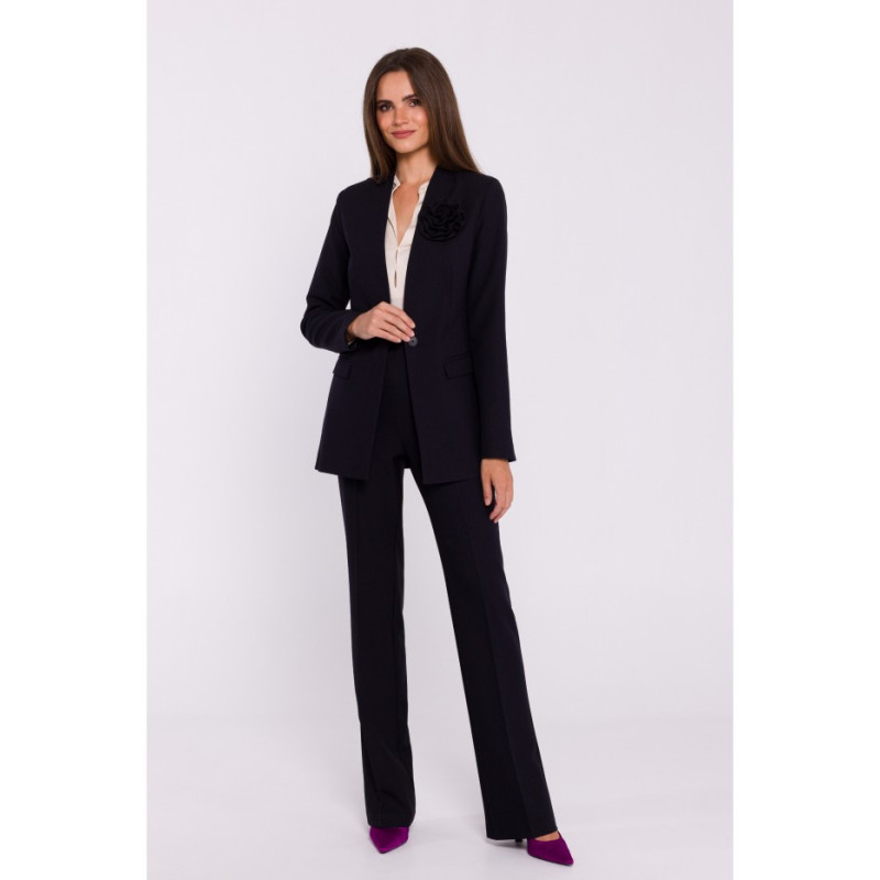 S370 Marynarka z kwiatkiem - czarna