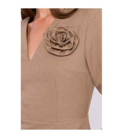 S372 Sukienka midi z kwiatkiem - beżowa