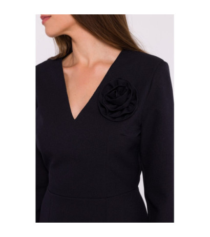 S372 Sukienka midi z kwiatkiem - czarna