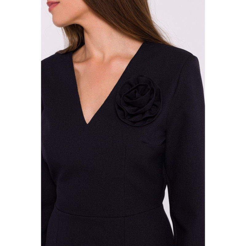 S372 Sukienka midi z kwiatkiem - czarna