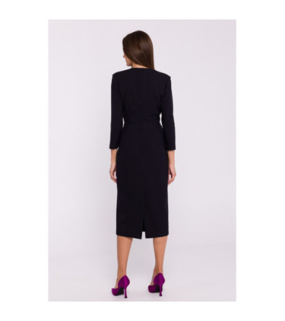 S372 Sukienka midi z kwiatkiem - czarna