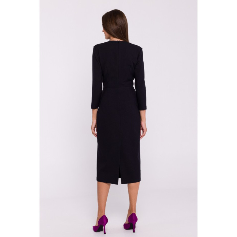 S372 Sukienka midi z kwiatkiem - czarna