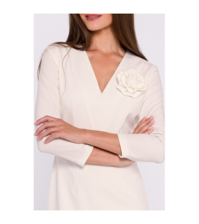 S372 Sukienka midi z kwiatkiem - kość słoniowa