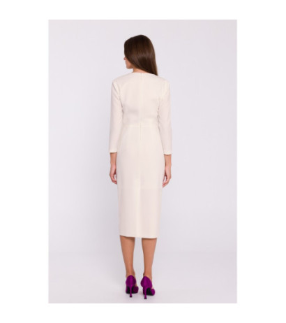 S372 Sukienka midi z kwiatkiem - kość słoniowa