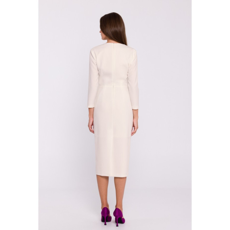 S372 Sukienka midi z kwiatkiem - kość słoniowa