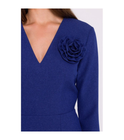 S372 Sukienka midi z kwiatkiem - niebieska