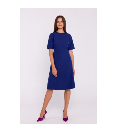 S373 Sukienka z trapezowym dołem i zakładką - niebieska