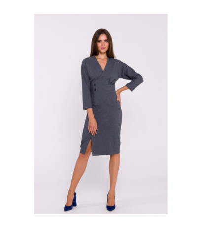 S374 Sukienka z podkreśloną talią i ozdobnymi guzikami - szara