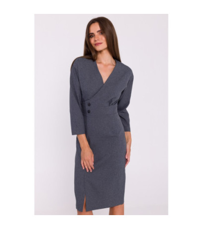 S374 Sukienka z podkreśloną talią i ozdobnymi guzikami - szara