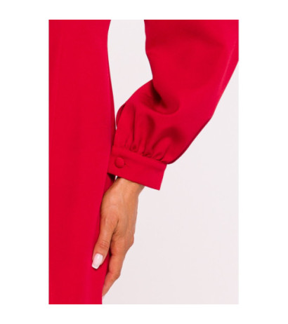 M812 Gładka sukienka z wysokim wycięciem na nogę - czerwona