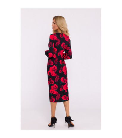 M813 Sukienka z wysokim wycięciem na nogę we wzór - model 1