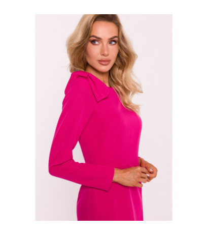 M814 Sukienka z kokardą na ramieniu - fuksja