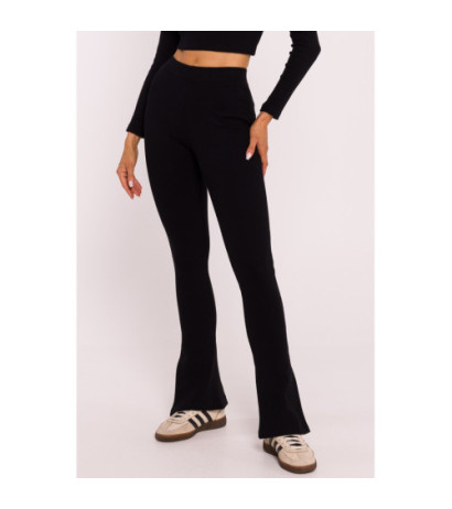 M816 Prążkowane legginsy z rozcięciami - czarne