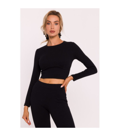 M817 Prążkowana bluzka z gorsetowym przeszyciem - czarna