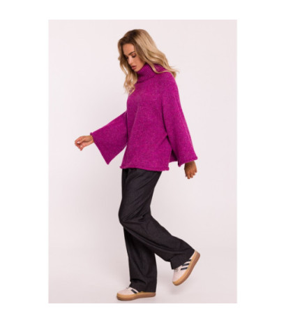 M822 Sweter z golfem i szerokimi rękawami - amarantowy