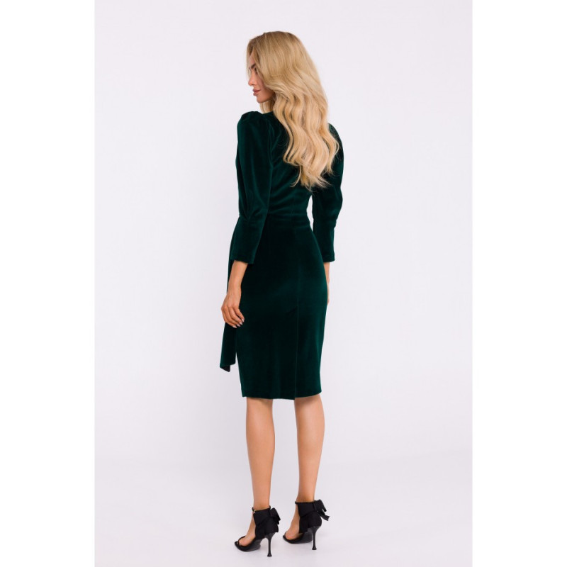 M829 Welurowa sukienka wieczorowa z szarfą - zielona