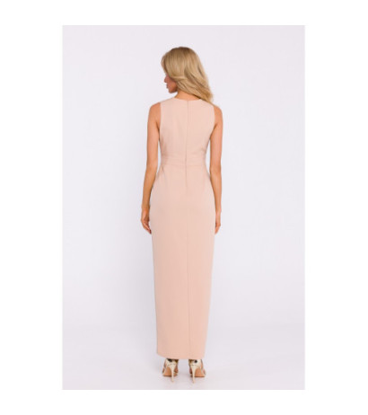 M835 Sukienka z łączonych materiałów - beżowa