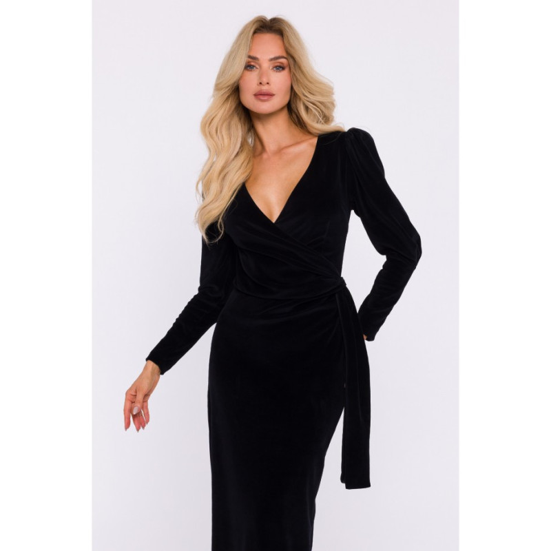 M828 Welurowa suknia wieczorowa maxi - czarna