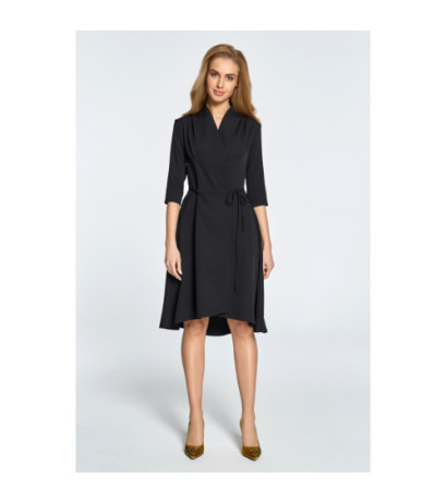 S099 Sukienka midi na zakładkę z tunelem - czarna