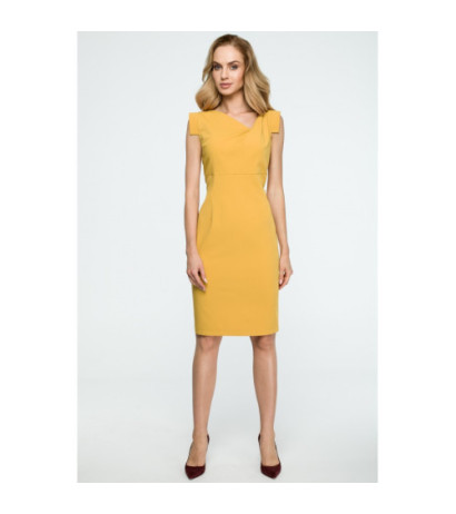 S121 Dopasowana sukienka bez rękawów - żółta