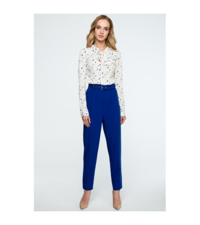 S124 Spodnie z wysokim stanem i paskiem - chabrowe