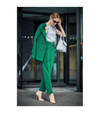 S124 Spodnie z wysokim stanem i paskiem - zielone