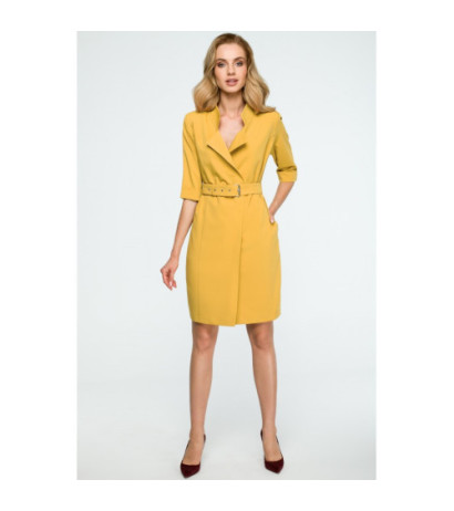 S120 Sukienka żakietowa z paskiem - żółta