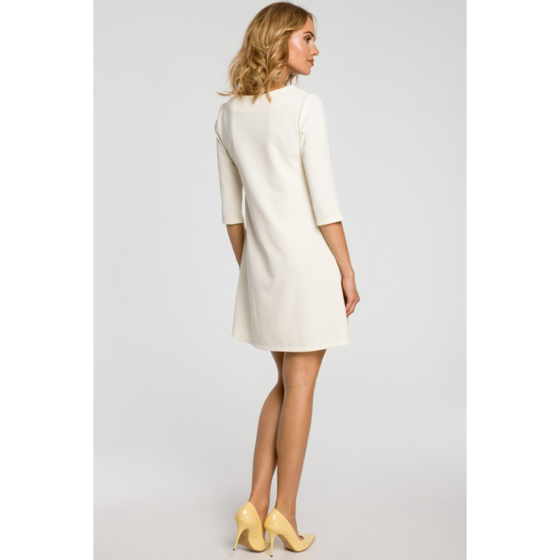 M029 Gładka tunika sukienka trapezowa - ecru