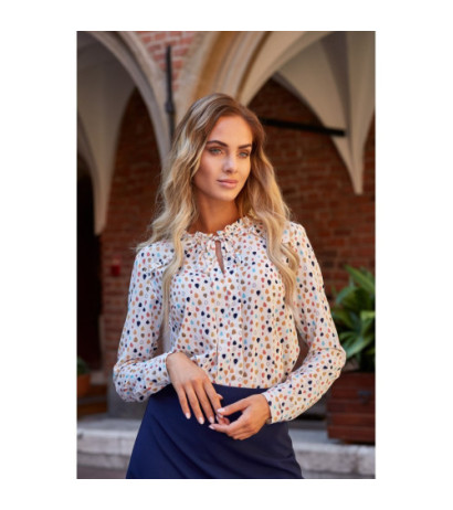 S134 Wiązana bluzka z długim rękawem - ecru