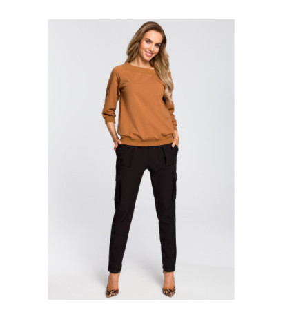 M412 Bluzka z opadającym ramieniem - karmelowa