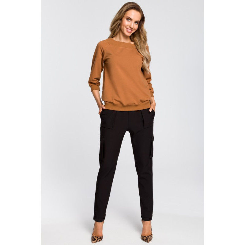 M412 Bluzka z opadającym ramieniem - karmelowa