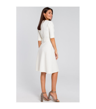 S153 Sukienka midi z krótkim rękawem - ecru