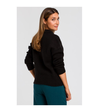 S185 Krótki sweter o luźnym splocie - czarny