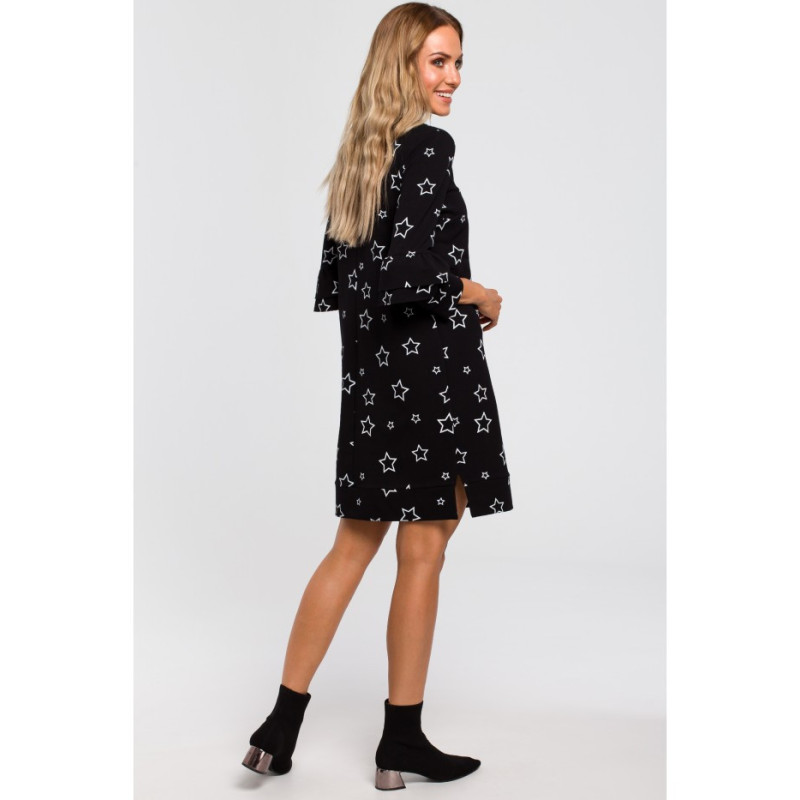 M445 Sukienka z falbanami przy rękawach - czarna