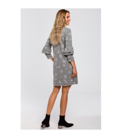 M445 Sukienka z falbanami przy rękawach - szara