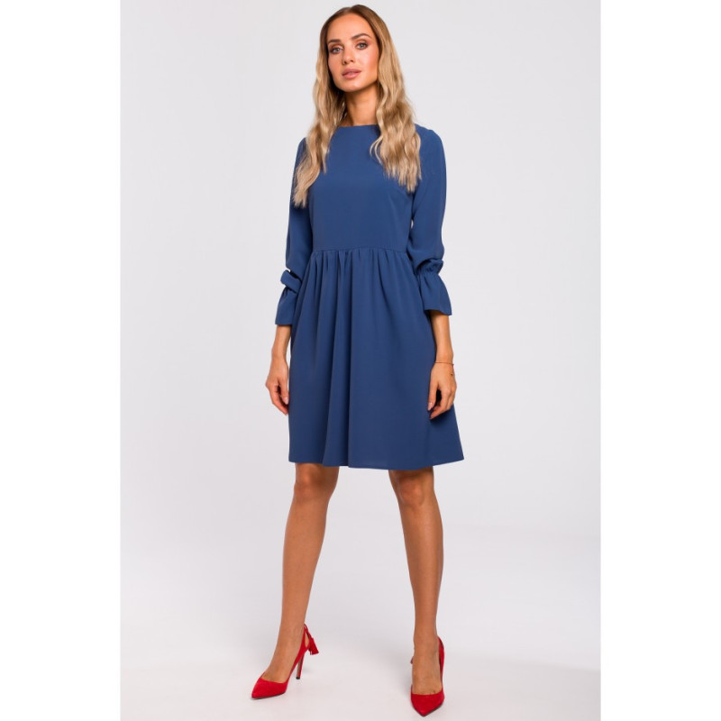 M465 Sukienka z rękawami i falbanką - niebieska