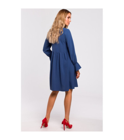 M465 Sukienka z rękawami i falbanką - niebieska
